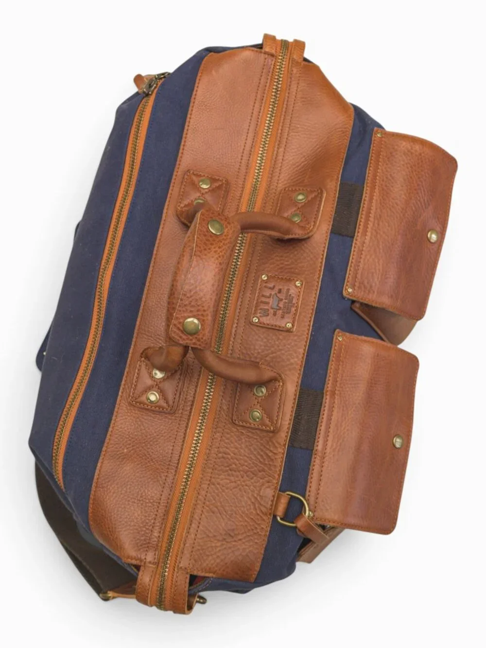 Will Leather Goods Canvas + Leather Travel Duffle, Navy/Tan, 20x13x10